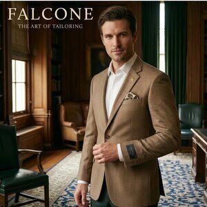 Falcone NEW Micro-Houndstooth Dark Academia Suit Sport Coat Jacket Blazer 44L